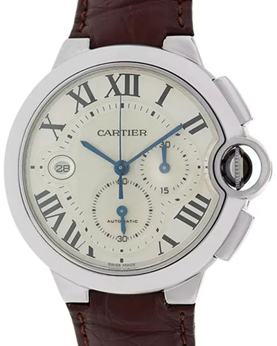 Cartier Ballon Bleu 42MM Silver Dial Leather Strap (W6920005)