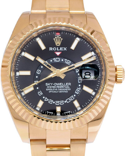 2018 Rolex Sky-Dweller 42MM Black Dial Yellow Gold Oyster Bracelet (326938)