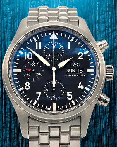 2009 IWC Schaffhausen Pilot Spitfire Chronograph 42MM Black Dial Steel Bracelet (IW371704)