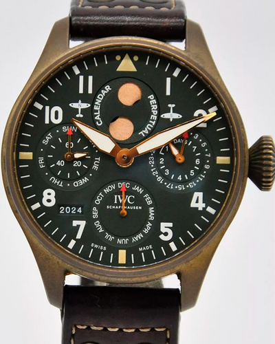 IWC Schaffhausen Pilot Perpetual Calendar Spitfire Bronze L.E. 46MM Green Dial Leather Strap (IW503601)