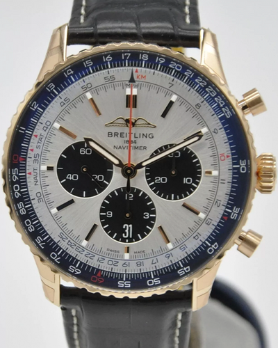 2024 Breitling Navitimer 1 B01 Chronograph 46MM Silver Dial Leather Strap (RB0137241G1P1)