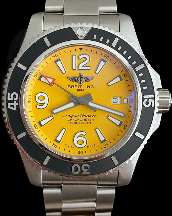 No Reserve - 2020 Breitling Superocean 44MM Yellow Dial Steel Bracelet (A17367021I1A1)