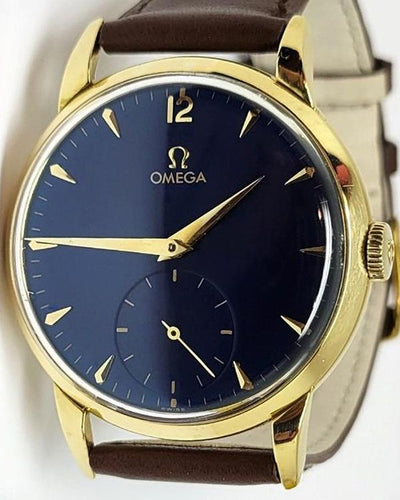 Omega Vintage 18K 35.5MM Blue Dial Aftermarket Leather Strap (2685)