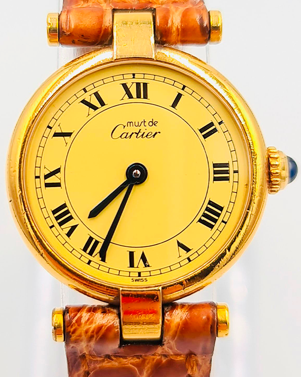 Cartier Vermeil Must 24MM Quartz Champagne Dial Leather Strap (590004)