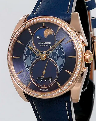 Parmigiani Fleurier Tonda Metropolitaine Selene 33.7MM Rose Gold Case Leather Strap (PFC283-1062500-xc2521)