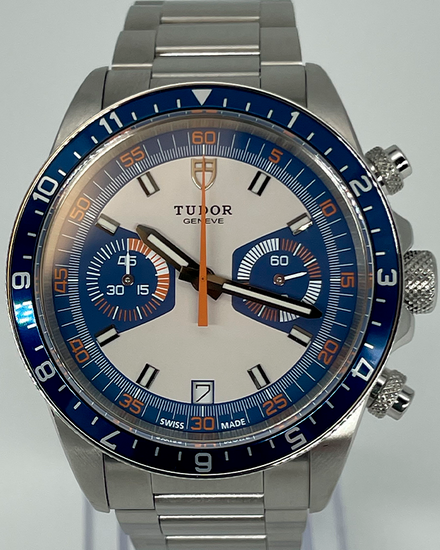 2014 Tudor Heritage Chrono Blue 42MM Silver Dial Steel Bracelet (70330B)