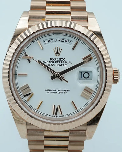 2023 Rolex Day-Date 40MM White Dial Everose Gold President Bracelet (228235)