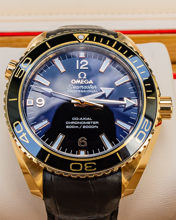 2018 Omega Seamaster Planet Ocean 600M 42MM Rose Gold Black Dial Leather Strap (232.63.42.21.01.001)