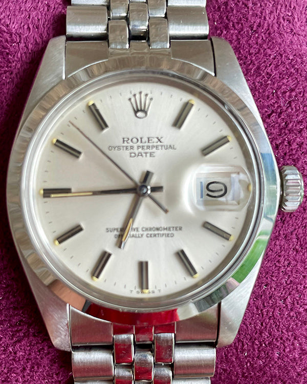 Rolex Oyster Perpetual Date Vintage 34MM Silver Dial Oyster Jubilee Bracelet (1500)