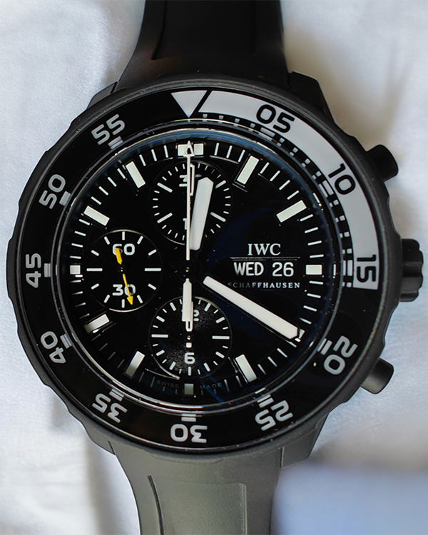 IWC Schaffhausen Aquatimer Chronograph "Galapagos" 44MM Black Dial Rubber Strap (IW376705)