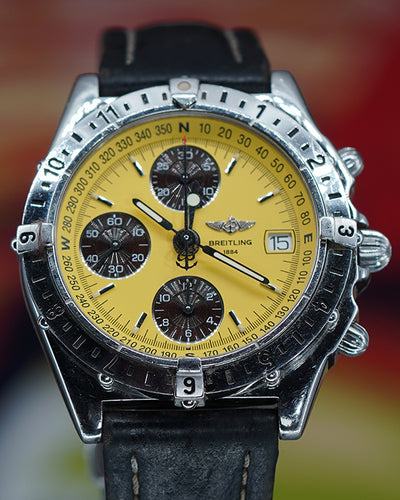 Breitling Chronomat GMT 39MM Yellow Dial Leather Strap (A20048)