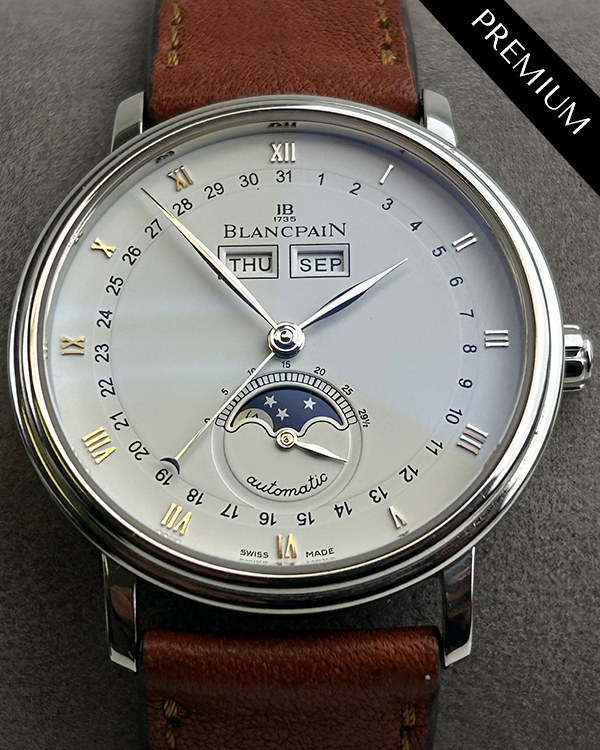 Blancpain Villeret Quantième Complet 37mm White Dial Aftermarket Leather Strap (6263-1127-55A)