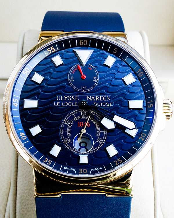 Ulysse Nardin Maxi Marine Limited Edition 41MM Blue Wave Dial Rose Gold/Rubber Strap (266-68)