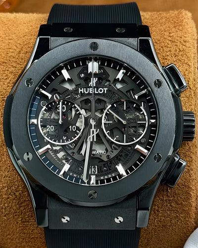 2018 Hublot Classic Fusion Aerofusion "Black Magic" 45MM Skeleton Dial Rubber Strap (525.CM.0170.RX)