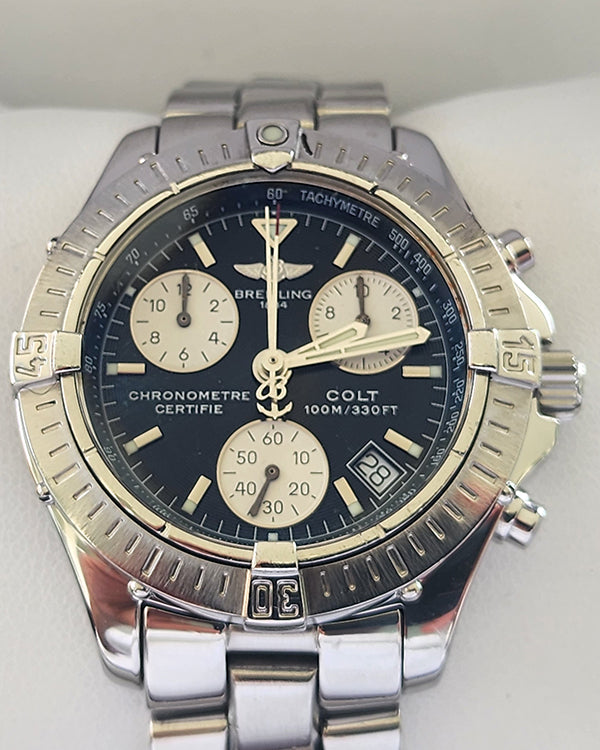 No Reserve - Breitling Colt Chronograph 38MM Quartz Black Dial Steel Bracelet (A73350)