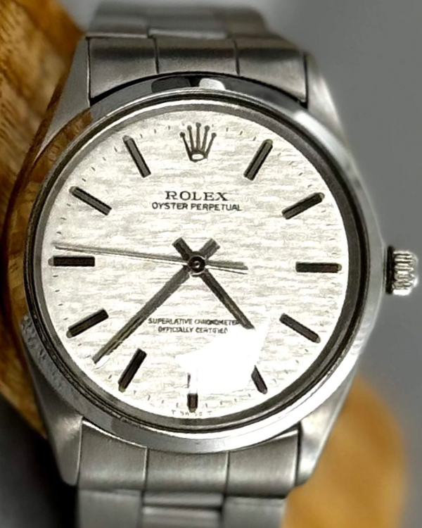 1973 Rolex Oyster Perpetual 34MM Rare "Shantung Mosaic" Silver Dial Oyster Bracelet (1002)