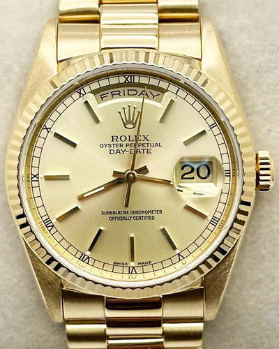 1990 (E Serial) Rolex Day-Date 36MM Champagne Dial Yellow Gold President Bracelet (18238)