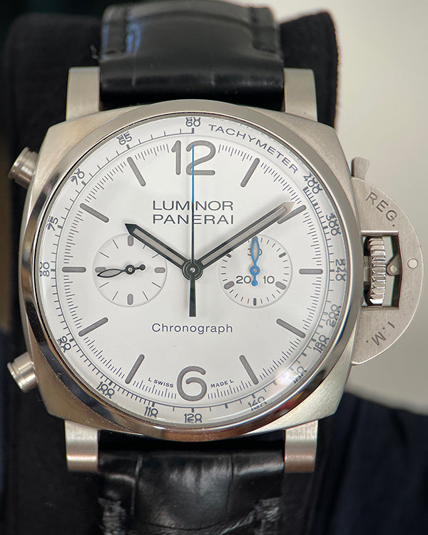 2021 Panerai Luminor Chronograph 44MM White Dial Leather Strap (PAM01218)