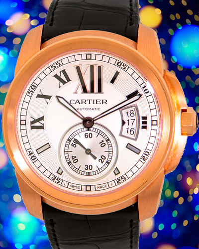 Cartier Calibre De Cartier 42MM Silver Dial Leather Strap (W7100009)