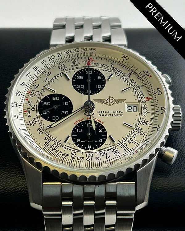 2002 Breitling Navitimer Chronograph "Panda" Special Edition 42MM Silver Dial Steel Bracelet (A13330)