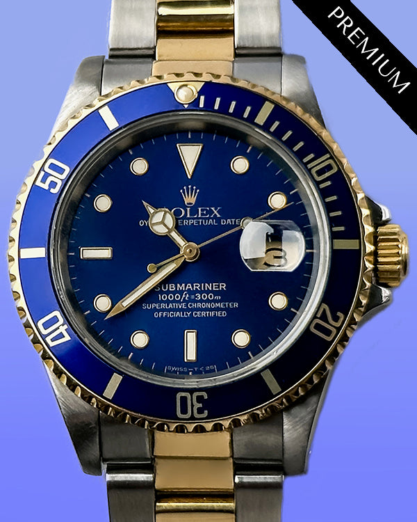 1990 (E Serial) Rolex Submariner Date "Bluesy" Vintage 40MM Blue Dial Two-Tone Oyster Bracelet (16613)