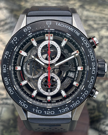 2015 Tag Heuer Carrera Calibre HEUER 01 45MM Skeleton Dial Rubber Strap (CAR2A1Z.FT6044)