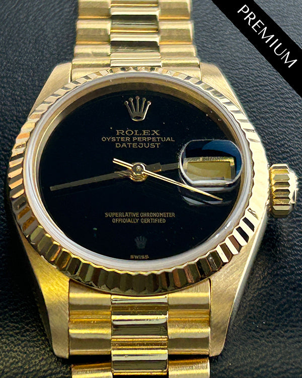 Rolex Lady-Datejust 26MM Onyx Dial Yellow Gold President Bracelet (69178)