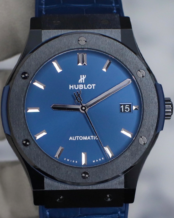 2021 Hublot Classic Fusion Ceramic 45MM Blue Dial Leather/Rubber Strap (511.CM.7170.LR)