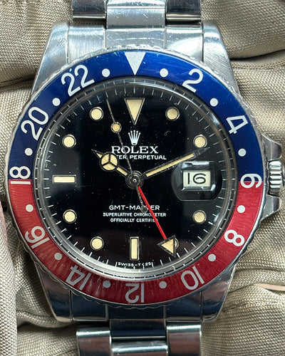 Rolex GMT-Master"Pepsi" 40MM Black Dial Steel Bracelet (16750)