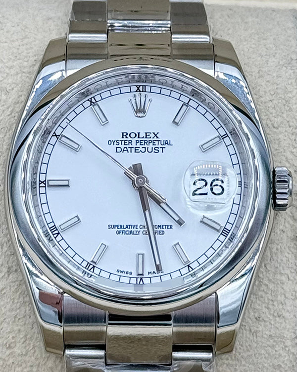 2015 Rolex Datejust 36MM White Dial Oyster Bracelet (116200)