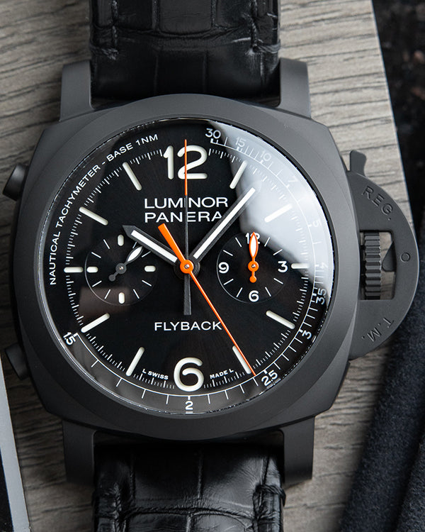 2022 Panerai Luminor Chronograph Flyback Ceramica 44MM Black Dial Black Leather (PAM01298)