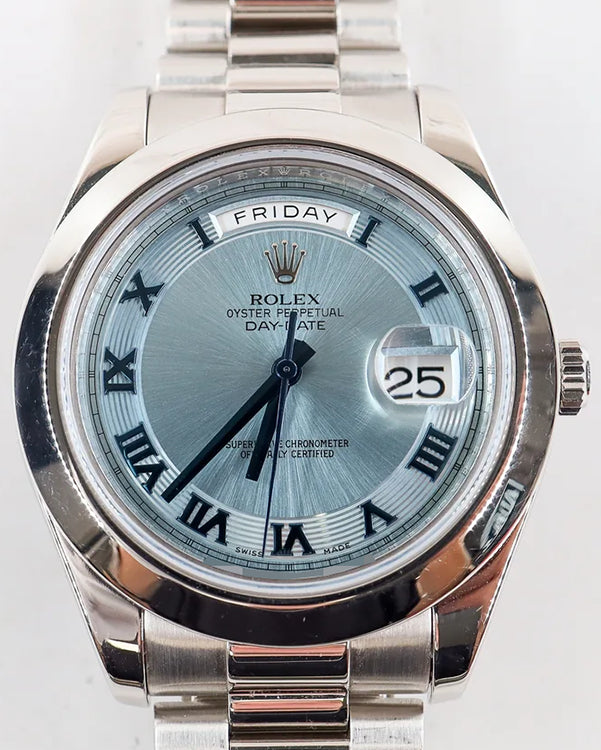 2009 (V serial) Rolex Day-Date II 41MM Ice Blue Dial Platinum President Bracelet (218206)