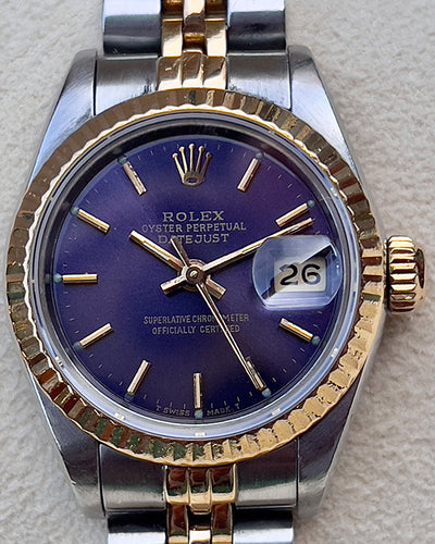 1984 (8.5 mill Serial) Rolex Lady-Datejust 26MM Purple-Blue Dial Two-Tone Jubilee Bracelet (69173)