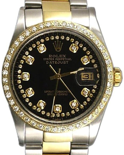 Rolex Datejust 36MM Aftermarket Black Dial Two-Tone Oyster Bracelet (16203)