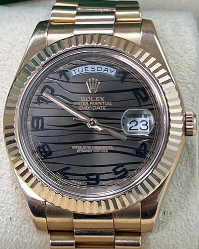 Rolex Day-Date II 41MM President Bracelet Rose Gold Chocolate "Wave" Dial (218235)