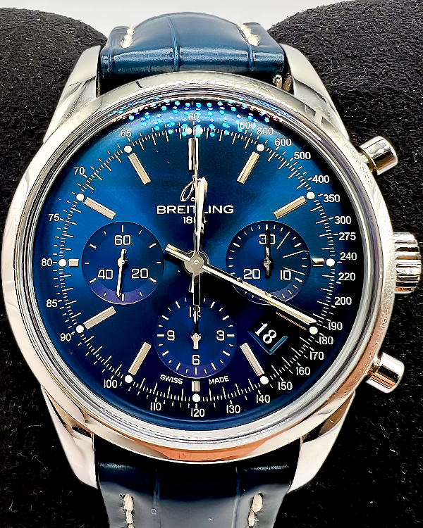 2015 Breitling Transocean Chronograph Limited Edition 43MM Blue Dial Leather Strap (AB015112/C860)