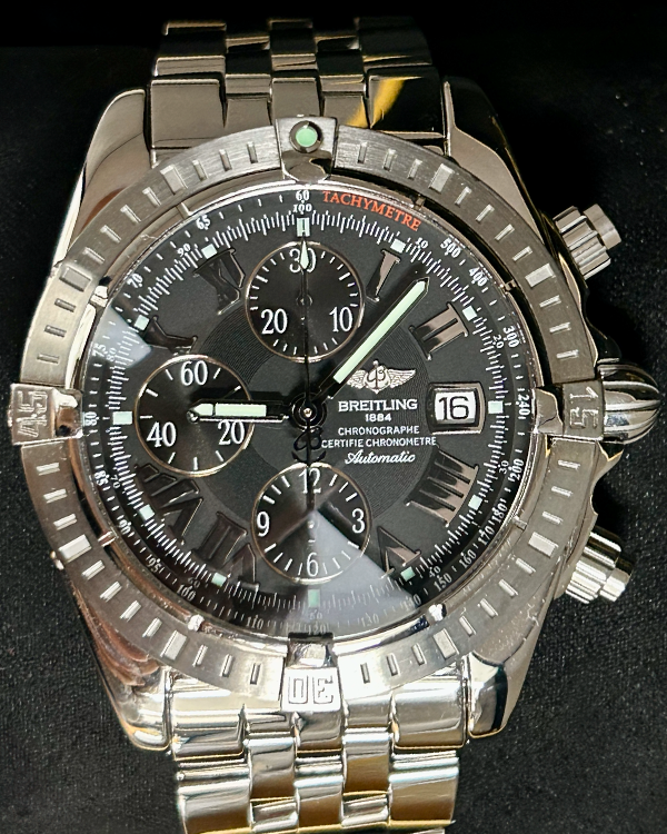 2010 Breitling Chronomat Evolution 44MM Black Dial Steel Bracelet (A13356)