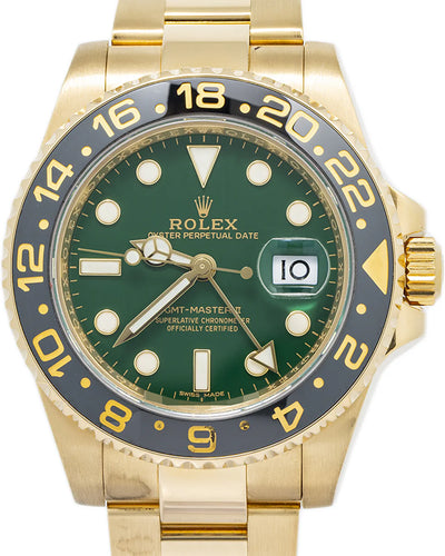 (Z Serial) Rolex GMT-Master II 40MM Green Dial Yellow Gold Oyster Bracelet (116718)