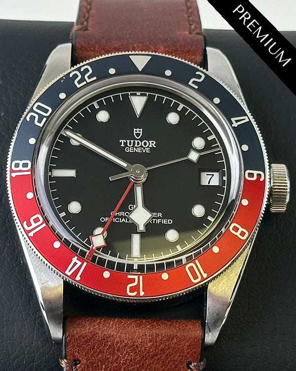 2018 Tudor Black Bay GMT "Pepsi" 41MM Black Dial Aftermarket Leather Strap (79830RB)