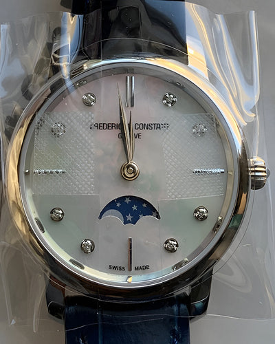 Frederique Constant Slimline Moonphase 30MM Quartz Mother of pearl Dial Leather Strap (FC-206MPWD1S6)