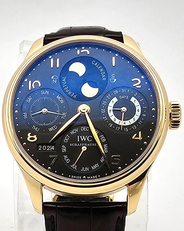 IWC Schaffhausen Portuguese Perpetual Calendar 44MM Black Dial Leather Strap (IW502103)