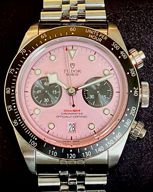 No Reserve - 2023 Tudor Black Bay Chrono "Pink Panda" 41MM Aftermarket Pink Dial Aftermarket Steel Bracelet (79360N)