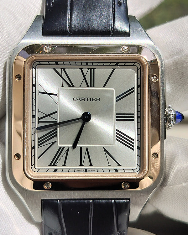 2021 Cartier Santos Dumont 46.6MM Silver Dial Leather Strap (W2SA0017)