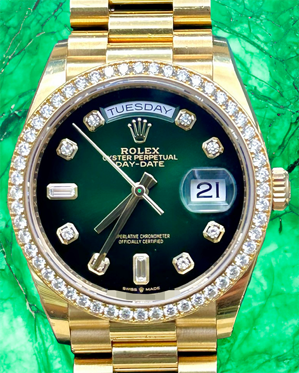 2022 Rolex Day-Date 36MM Green Ombré Dial Yellow Gold President Bracelet (128348RBR)