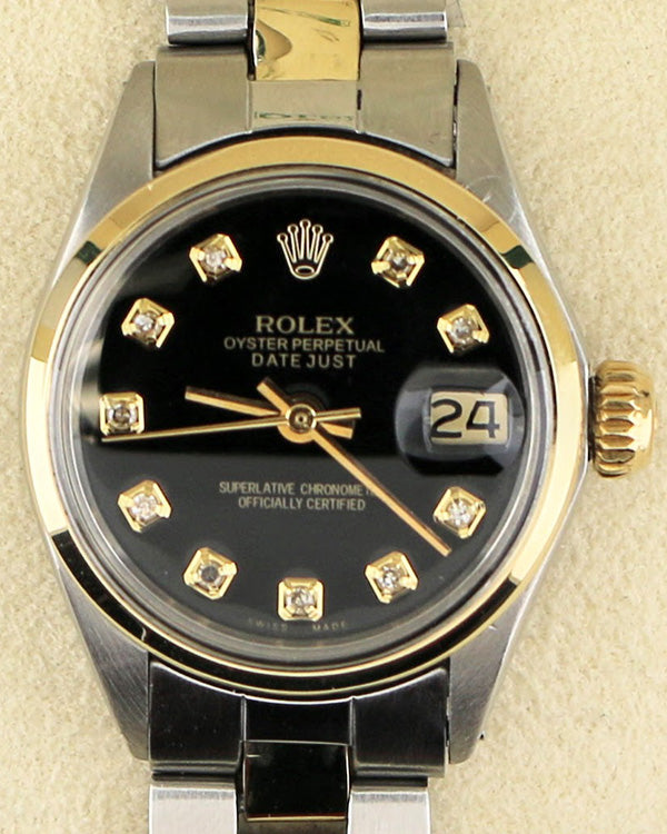 1971 (2.6 Mil Serial) Rolex Oyster Perpetual Lady Date 26MM Aftermarket Black Dial Two-Tone Oyster Bracelet (6516)