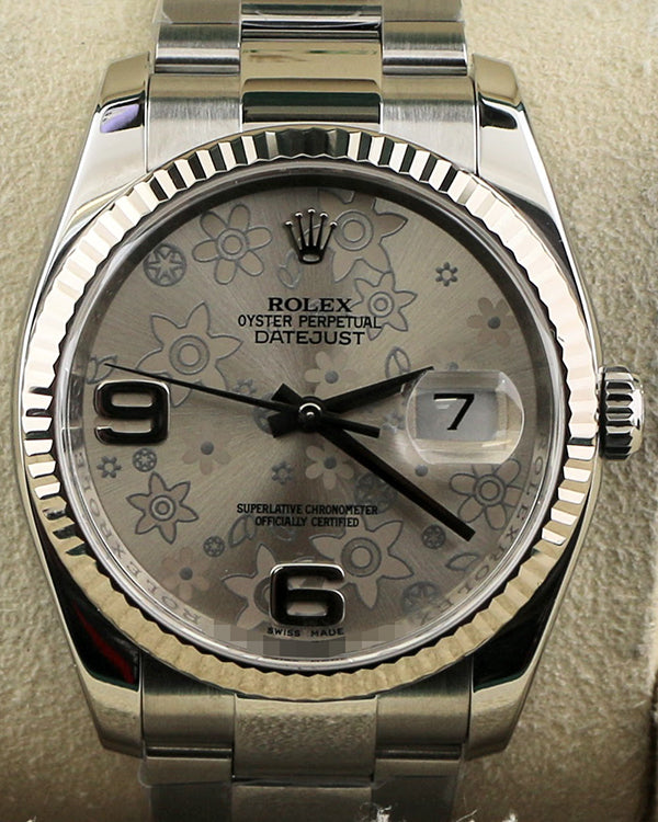 Rolex Datejust 36MM Silver Floral Motif Dial Oyster Bracelet (116234)