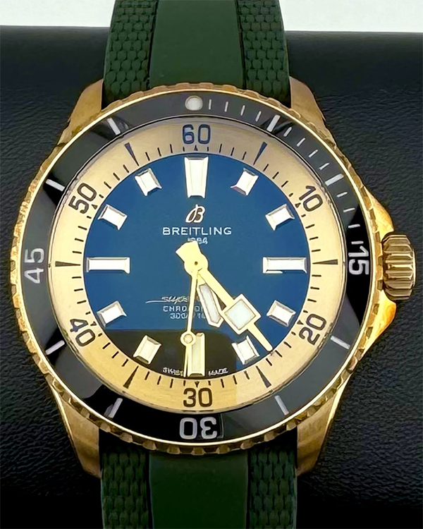 No Reserve - Breitling Superocean 42MM Green Dial Rubber Strap (N17375)