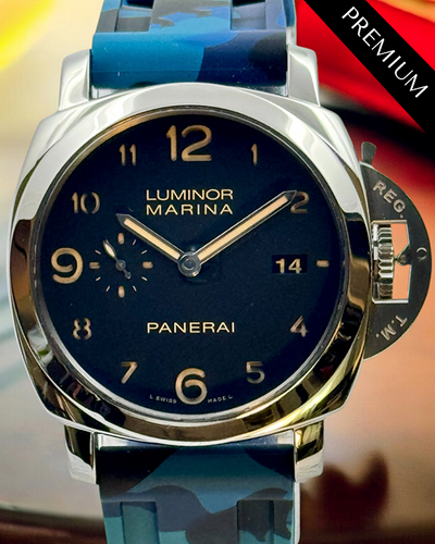 2011 Panerai Luminor Marina 1950 3 Days 44MM Black Dial Aftermarket Rubber Strap (PAM00359)