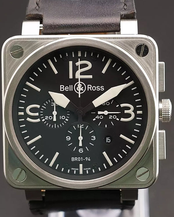 Bell & Ross BR 01-94 Chronograph  46MM Black Dial Leather Strap (BR01-94)