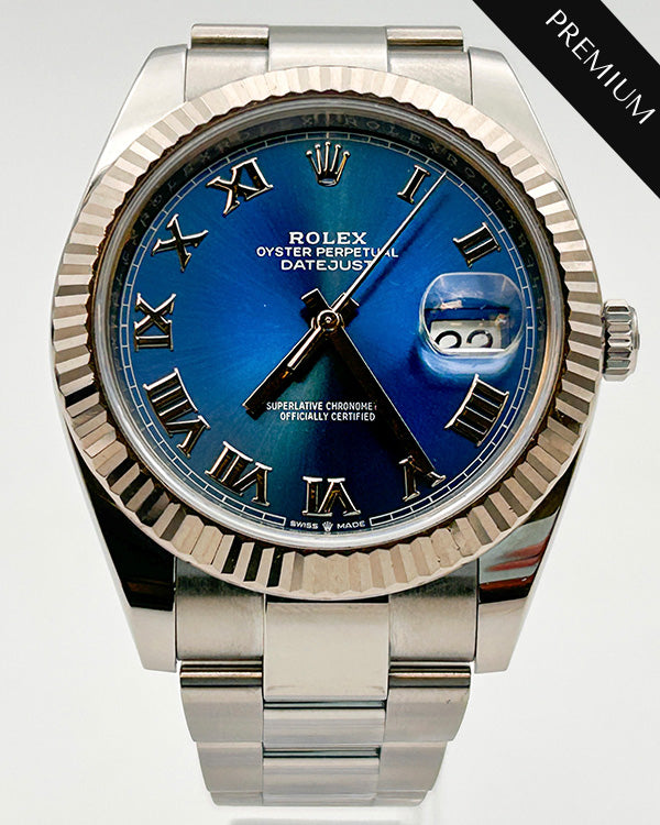 2020 Rolex Datejust 41 Oystersteel and White Gold Fluted Bezel Azzurro Blue Dial (126334)